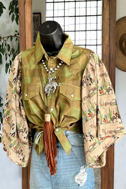 Check Western Print Panel Shirt