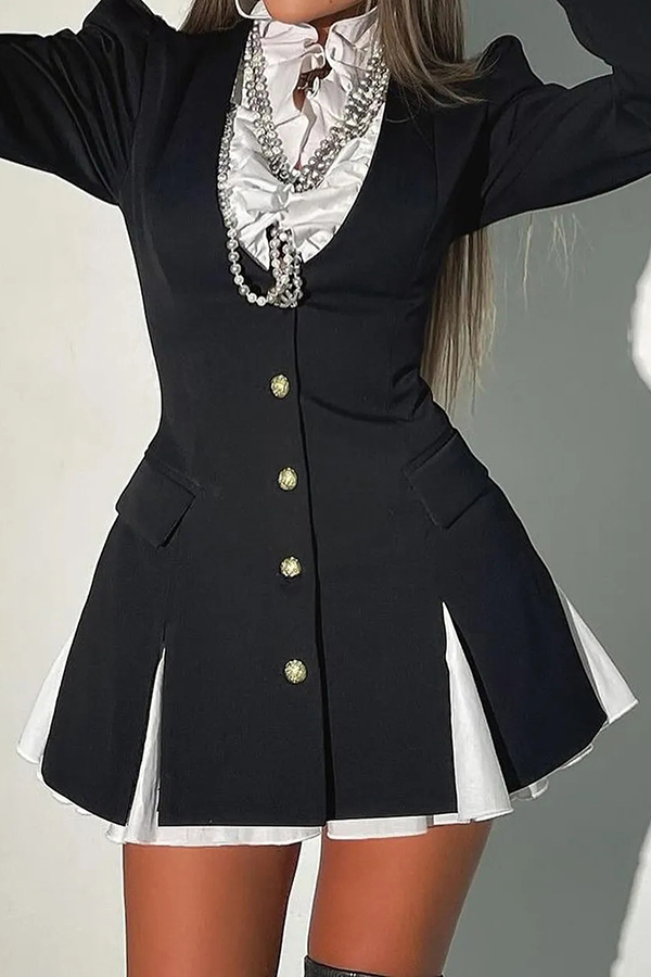 Ruffled Shirt Suit Jacket Fake Two Piece