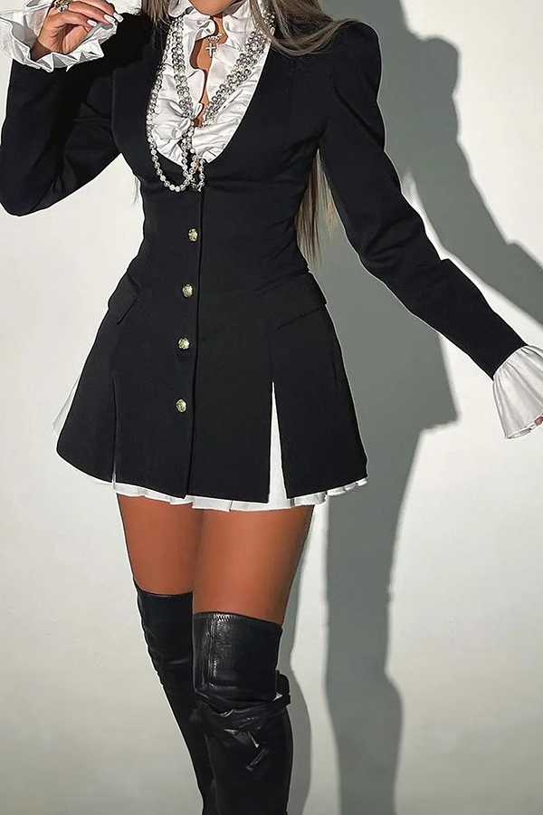 Ruffled Shirt Suit Jacket Fake Two Piece