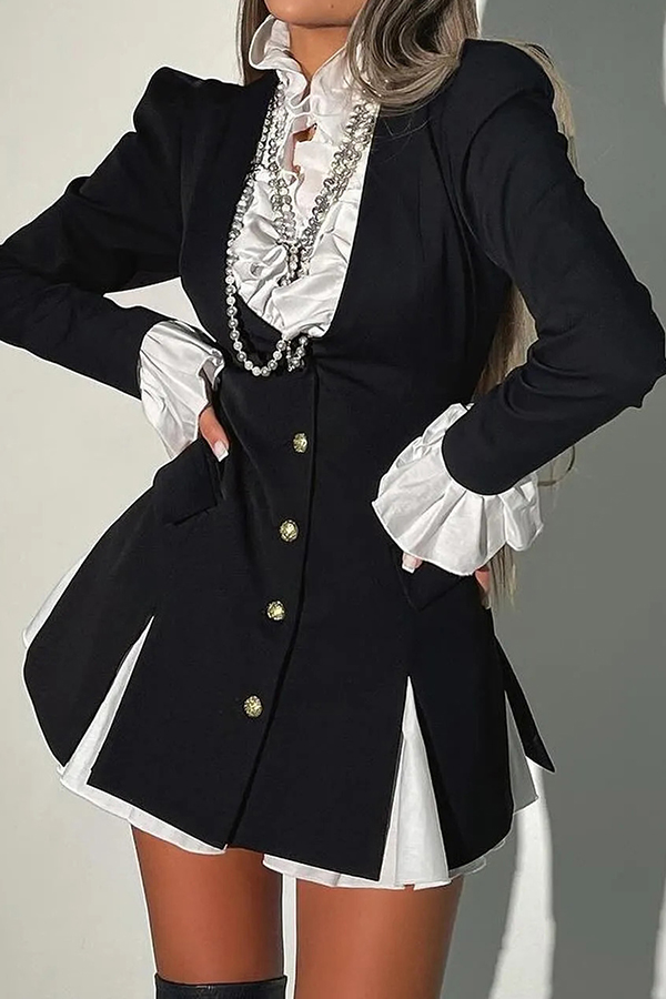 Ruffled Shirt Suit Jacket Fake Two Piece