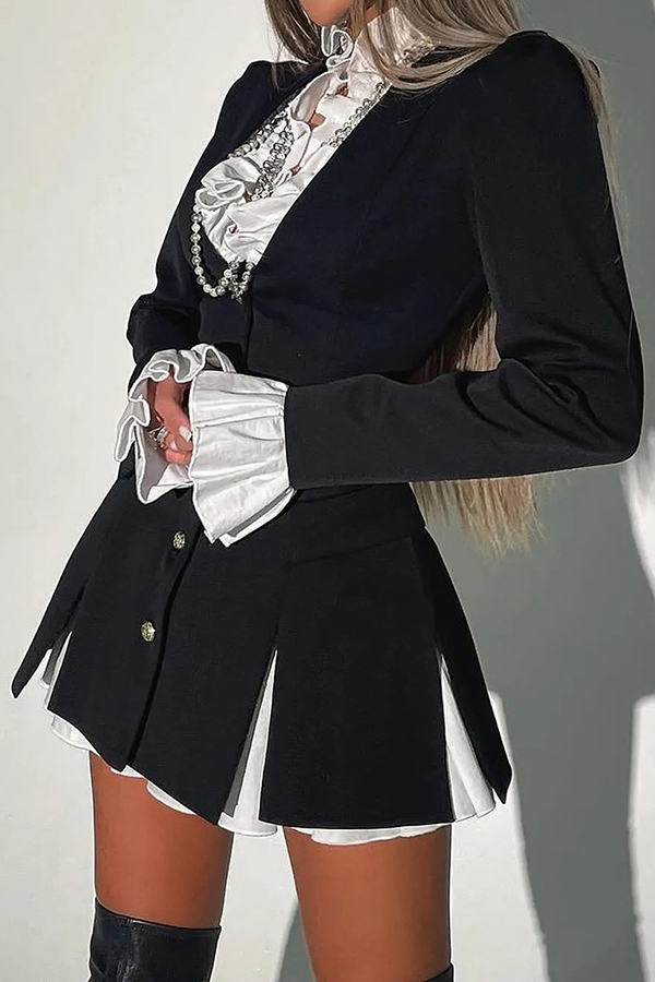 Ruffled Shirt Suit Jacket Fake Two Piece