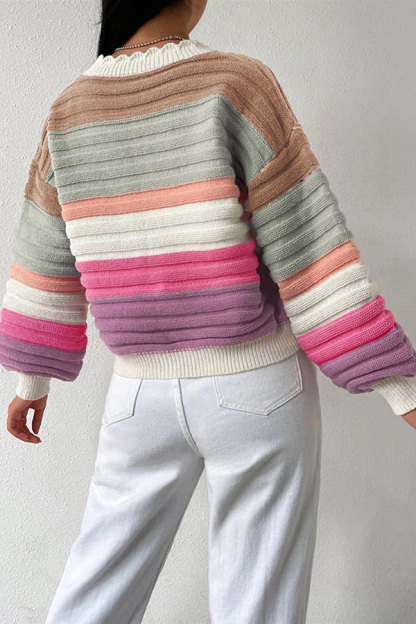Colorblock Lantern Sleeve Cardigan