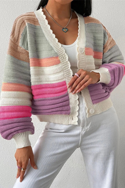 Colorblock Lantern Sleeve Cardigan