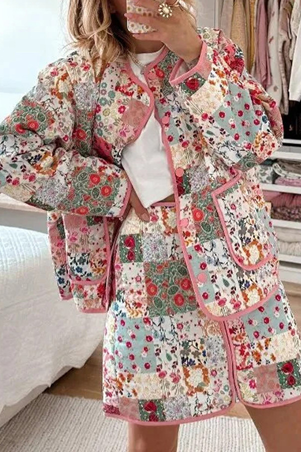 Women's jacket | Floral Panel Quilted Button-Down Jacket |ladyboutiquebd