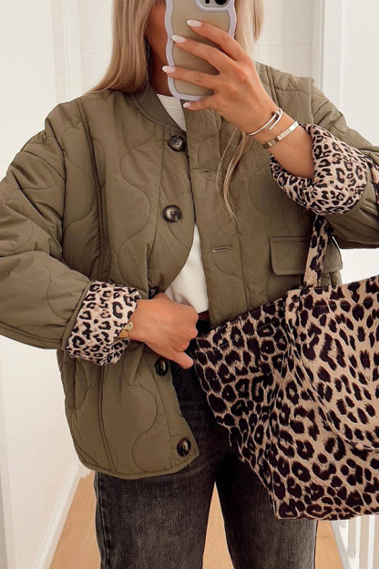 Leopard Cuffs Quilted Jacket