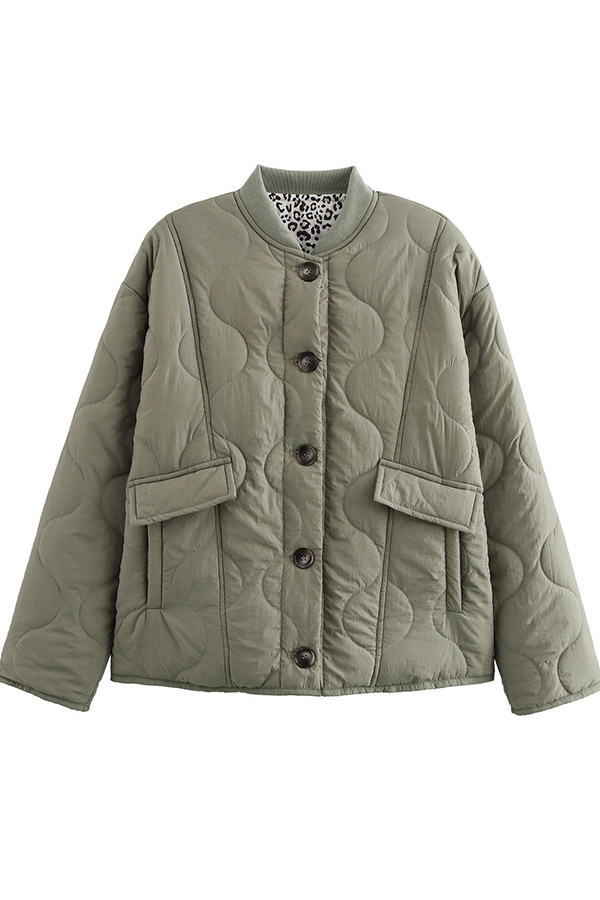 Leopard Cuffs Quilted Jacket