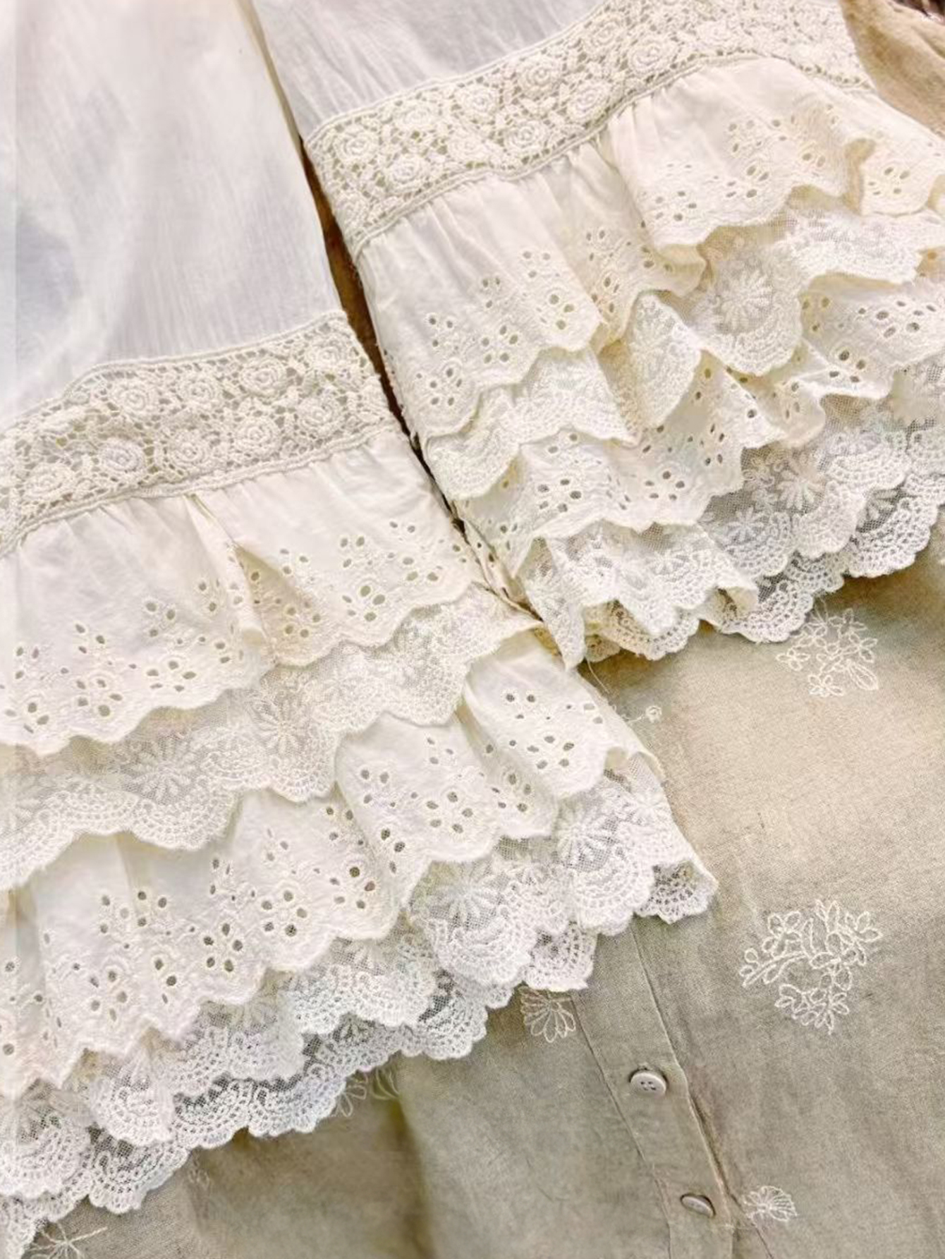 Layered Lace Ruffles At Hem Wide-Leg Pants