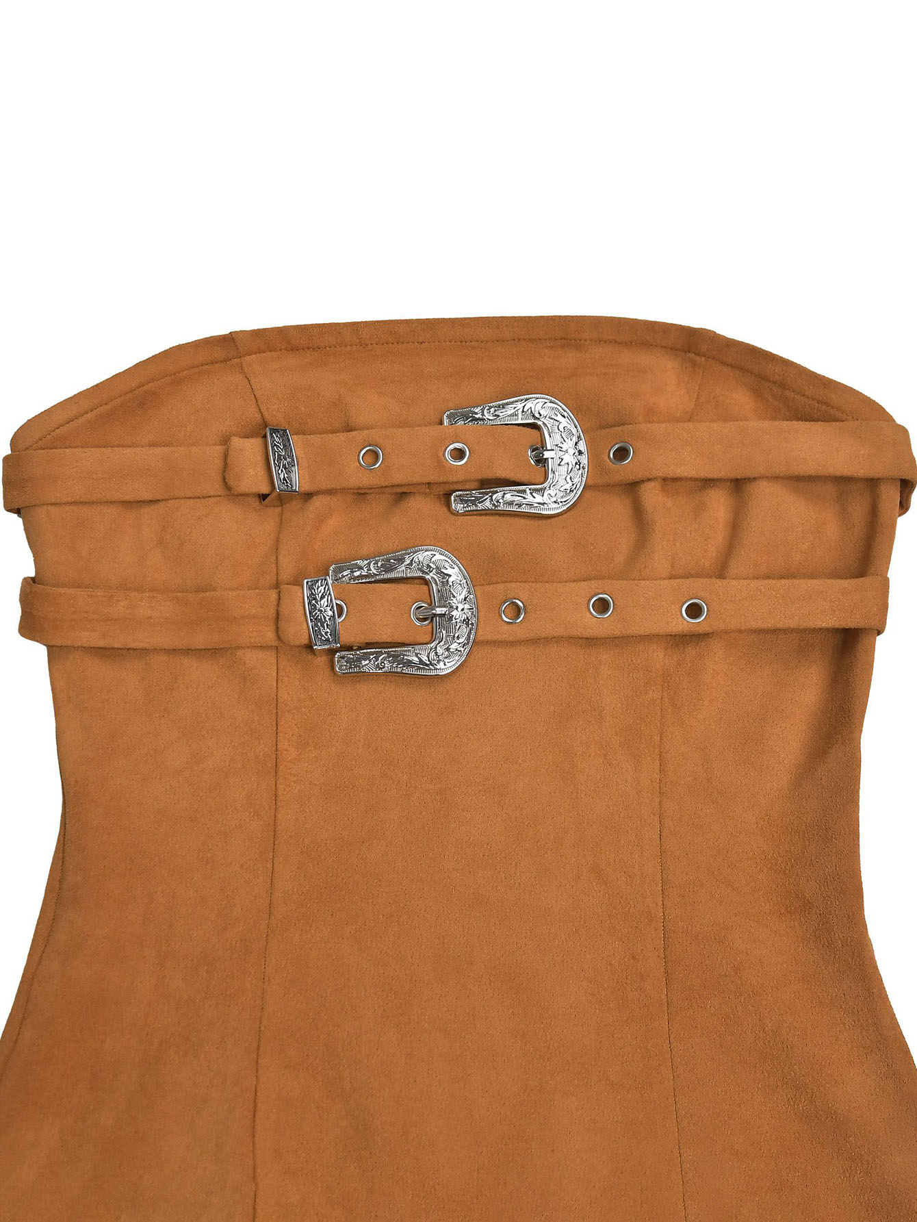 Strapless Belt Tassel Suede Midi Dress