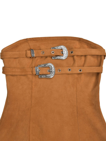 Strapless Belt Tassel Suede Midi Dress