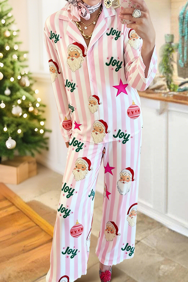 Santa Claus Joy Striped Pajama Set