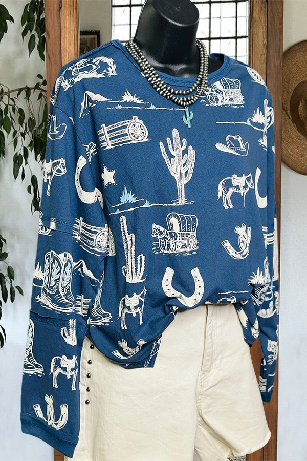 Southwest Cactus Cowboy Boots Sweatshirt