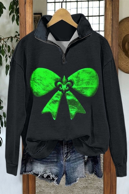 Mardi Gras Bow Zip-Up Sweatshirt
