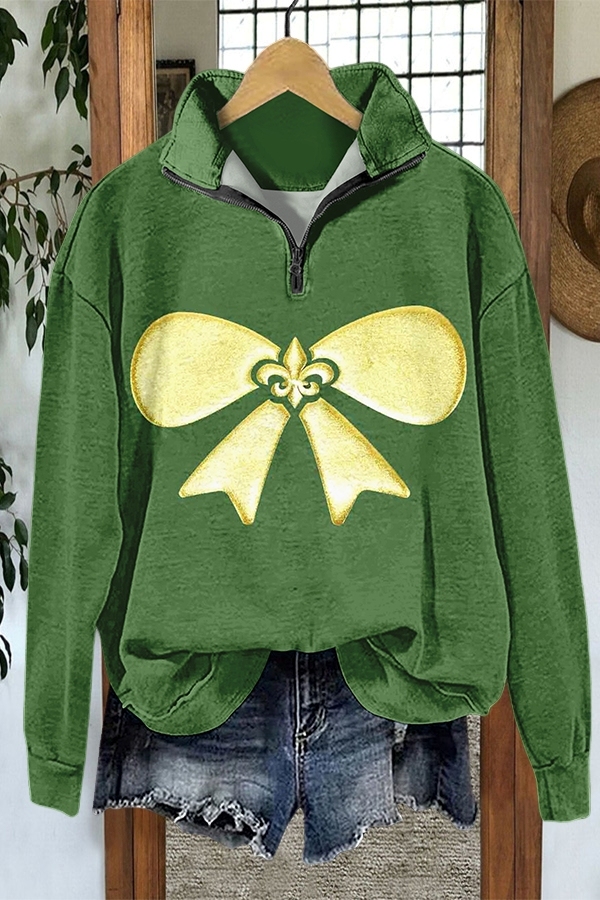 Mardi Gras Bow Zip-Up Sweatshirt