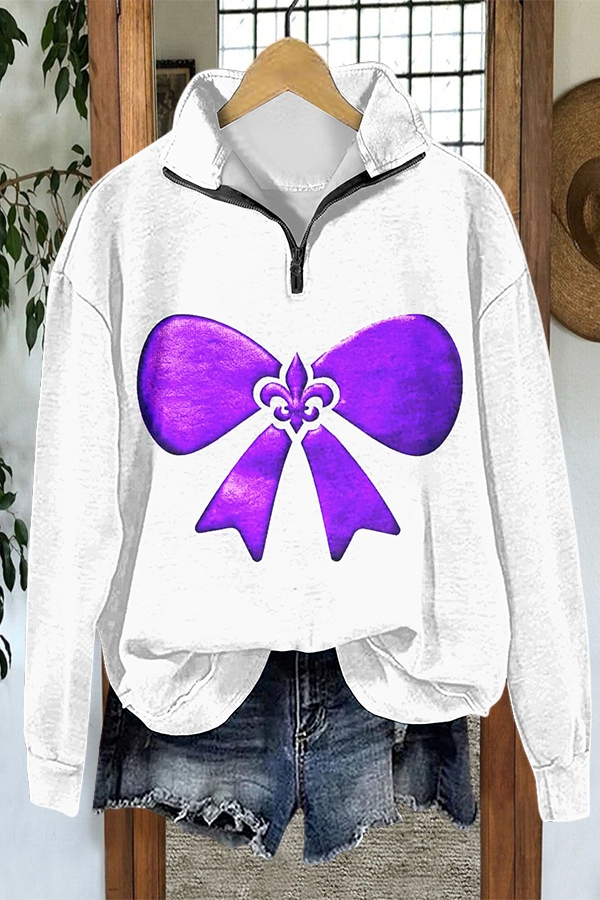 Mardi Gras Bow Zip-Up Sweatshirt