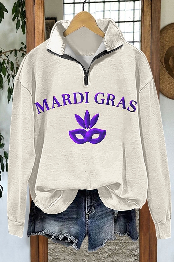 Mardi Gras Mask Zip-Up Sweatshirt