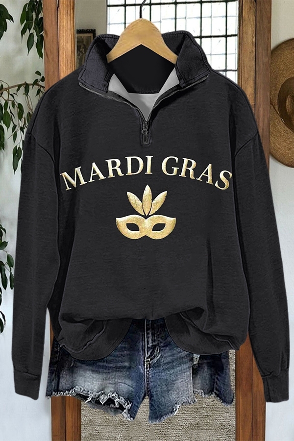 Mardi Gras Mask Zip-Up Sweatshirt