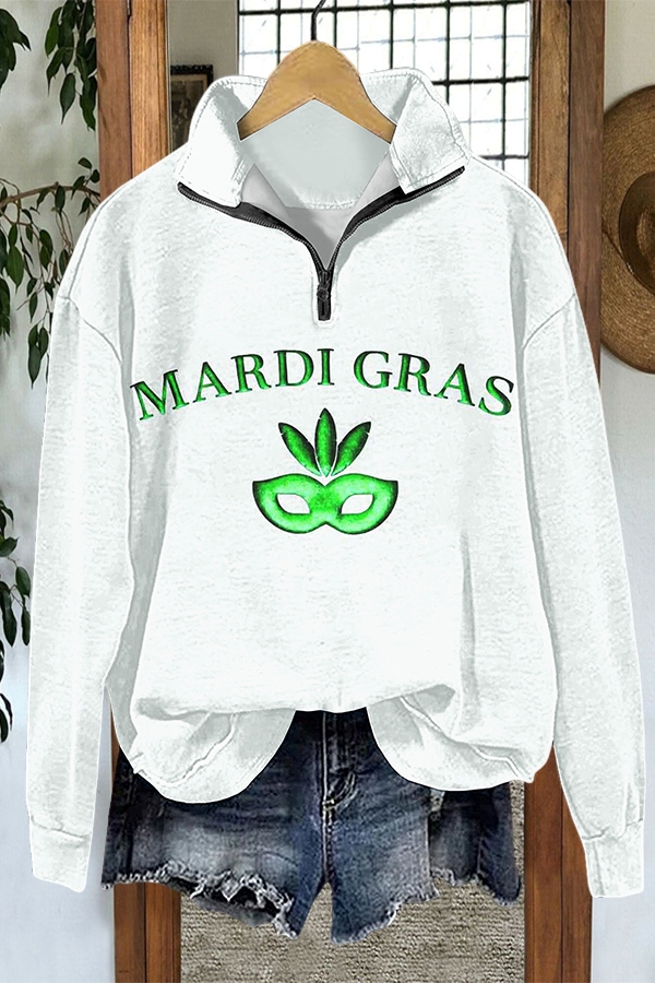 Mardi Gras Mask Zip-Up Sweatshirt