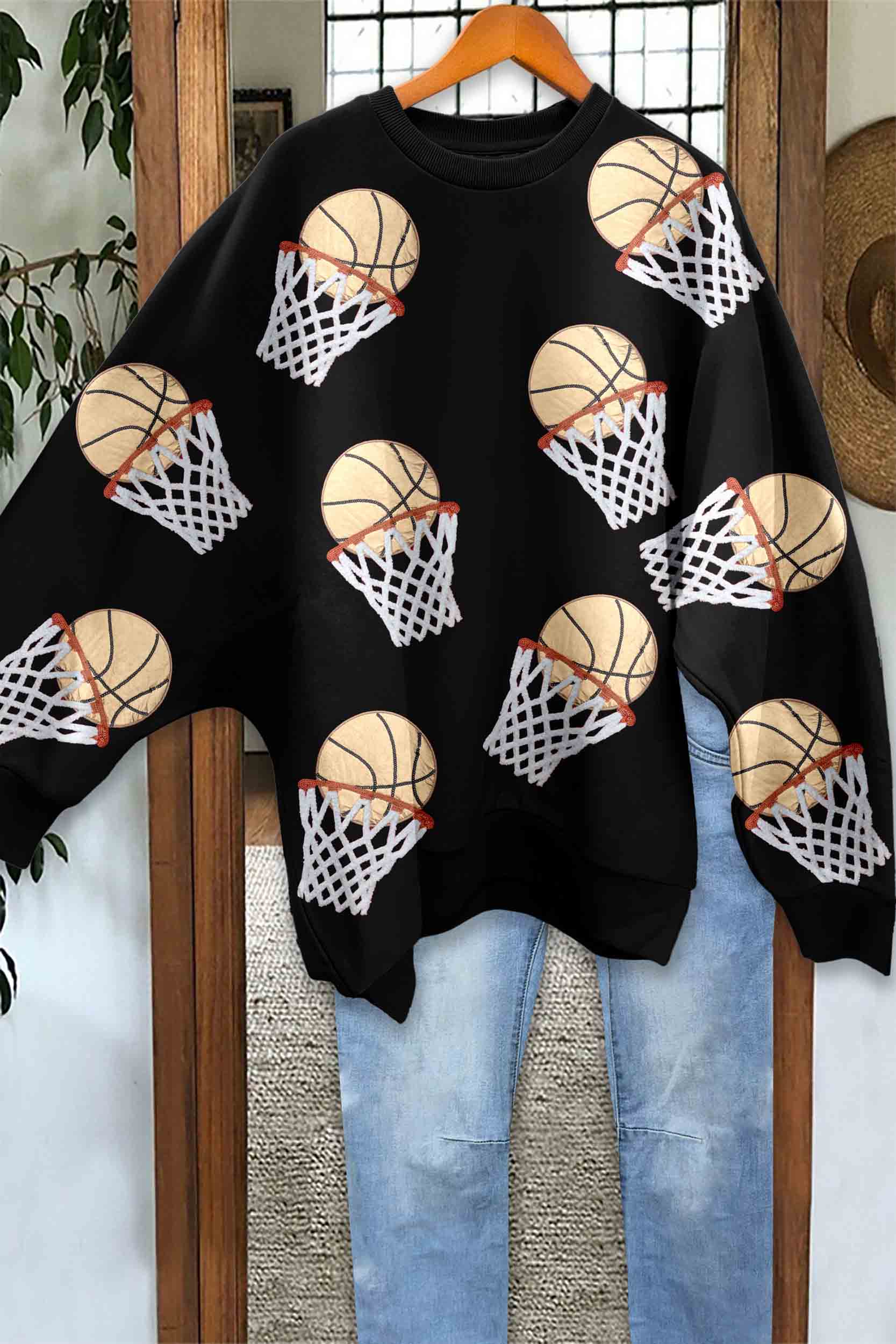 Shiny Basketball Batwing Sleeve Sweatshirt