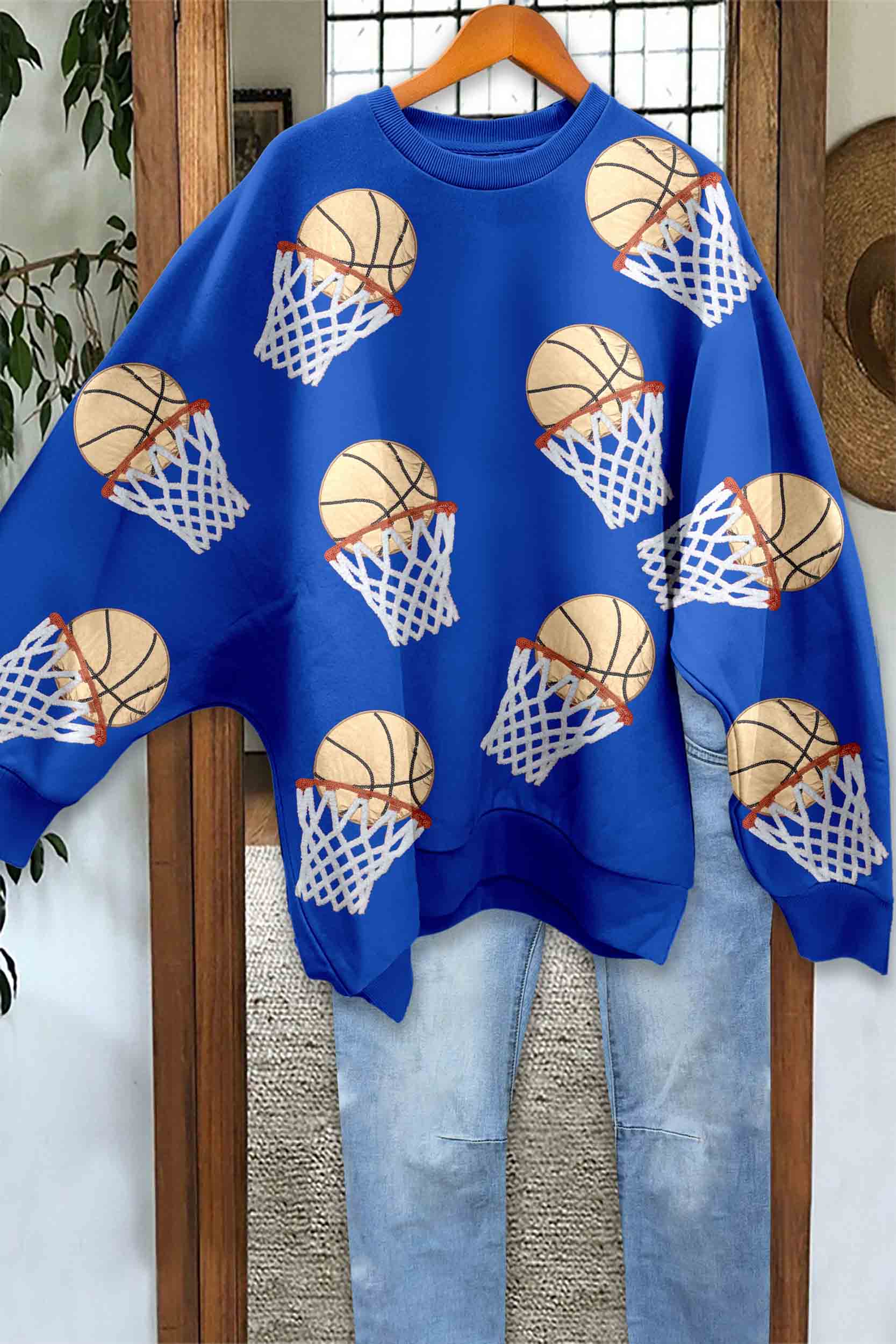 Shiny Basketball Batwing Sleeve Sweatshirt