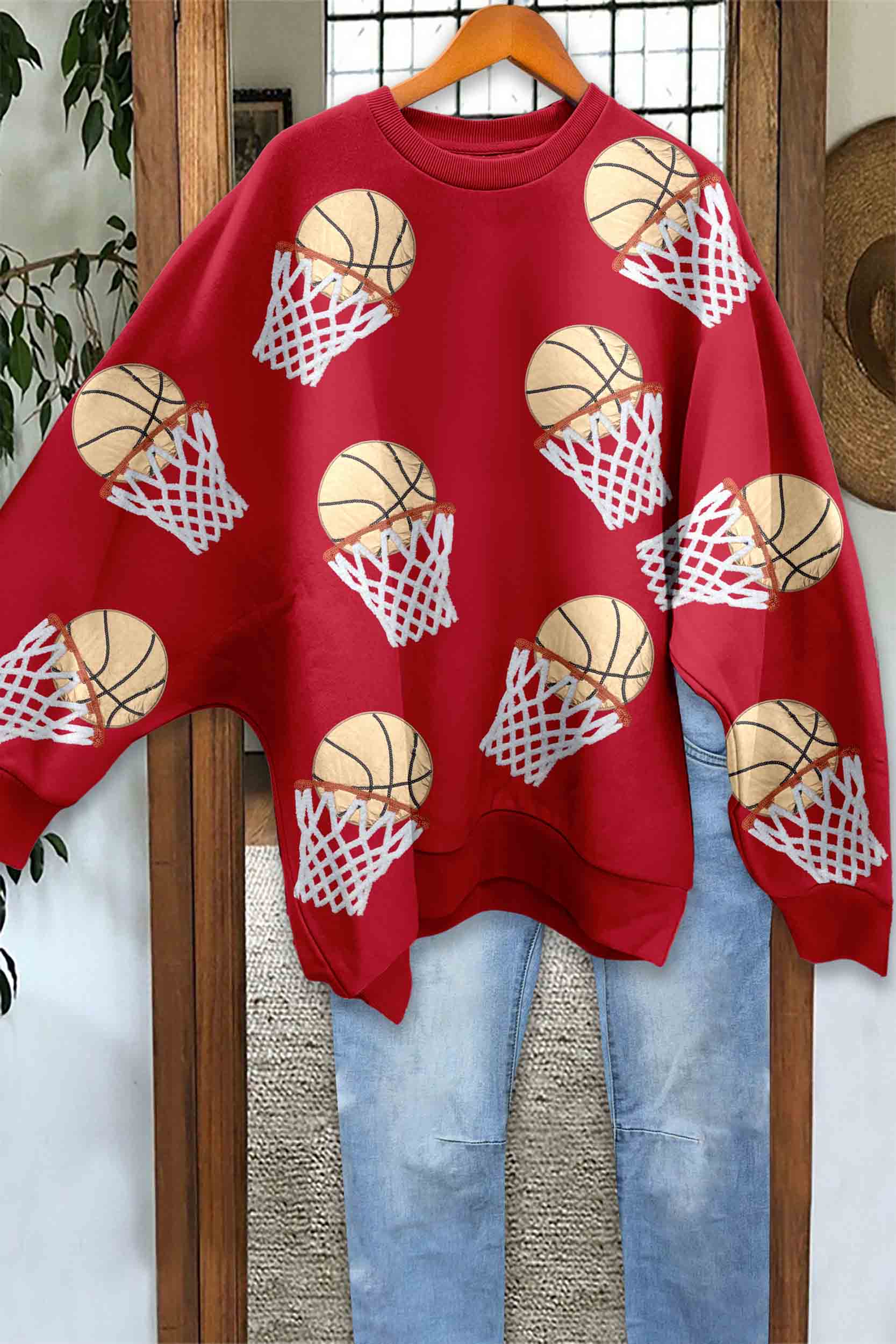 Shiny Basketball Batwing Sleeve Sweatshirt