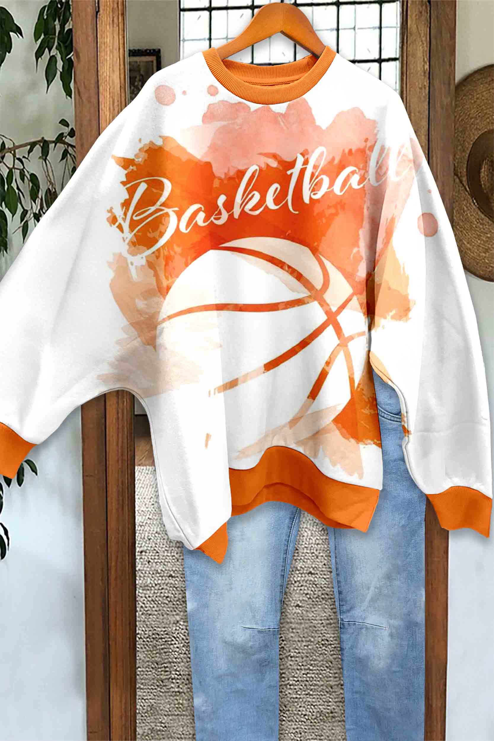 Basketball Print Batwing Sleeve Sweatshirt