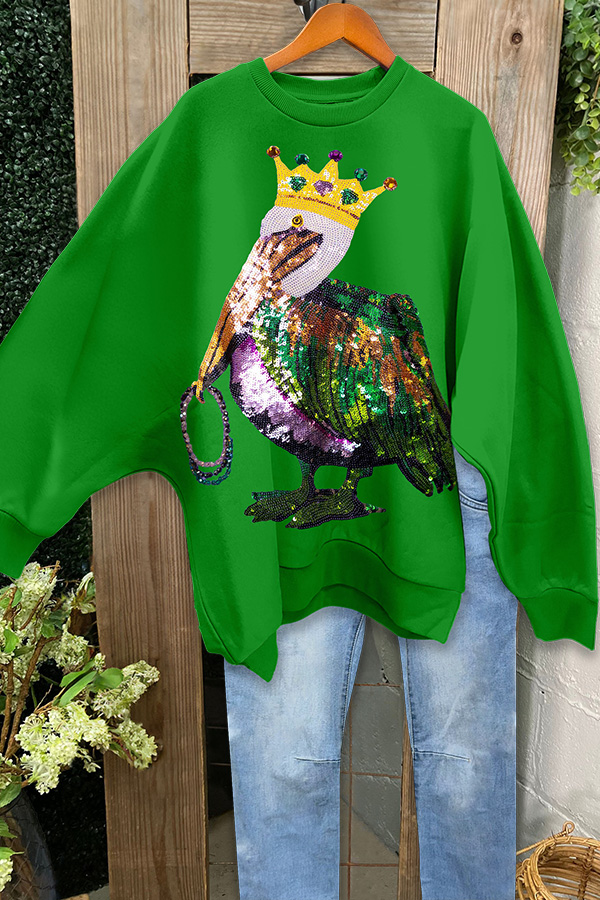 Mardi Gras Pelican Batwing Sleeve Sweatshirt