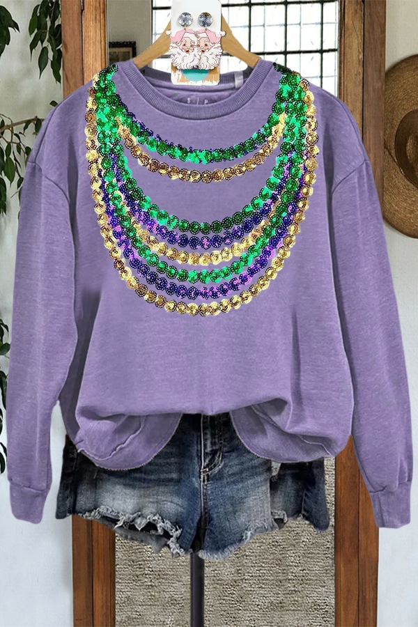 Mardi Gras Sparkly Necklace Sweatshirt