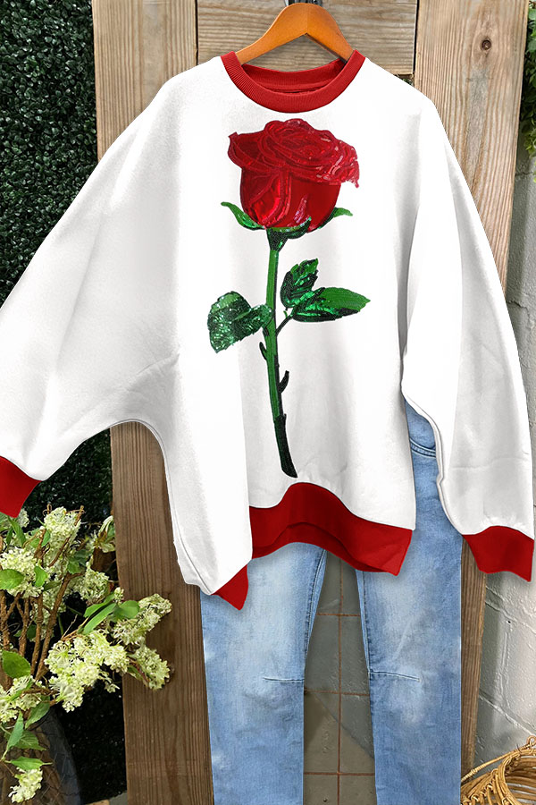 Romantic Valentine's Day Rose Batwing Sleeve Sweatshirt