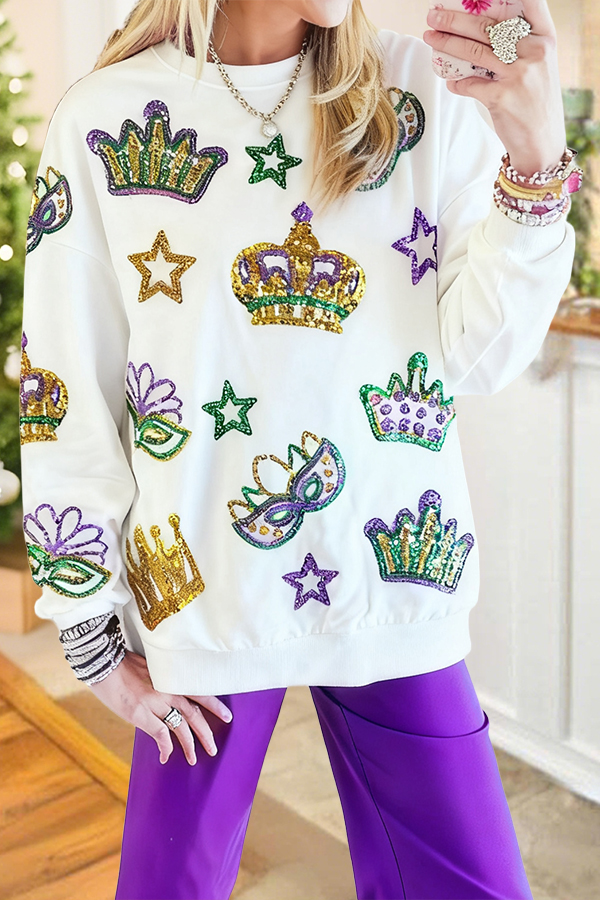 Mardi Gras Crown Mask Sweatshirt