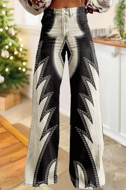 Western Boots Stitched Wide-Leg Pants