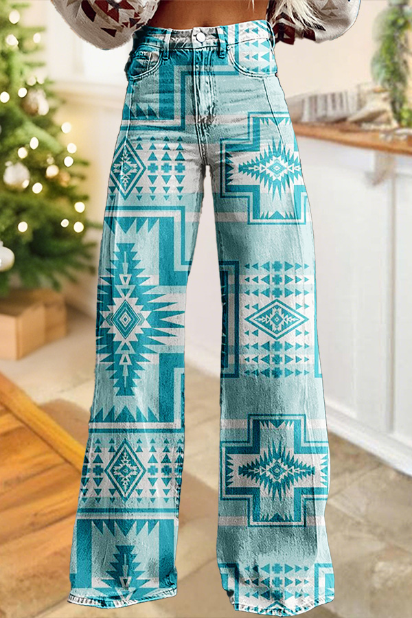 Classic Western Aztec Wide-Leg Pants