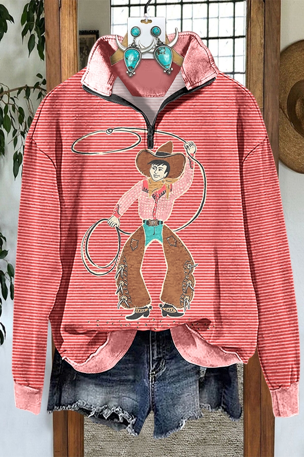 Striped Cowboy Zip-Up Sweatshirt