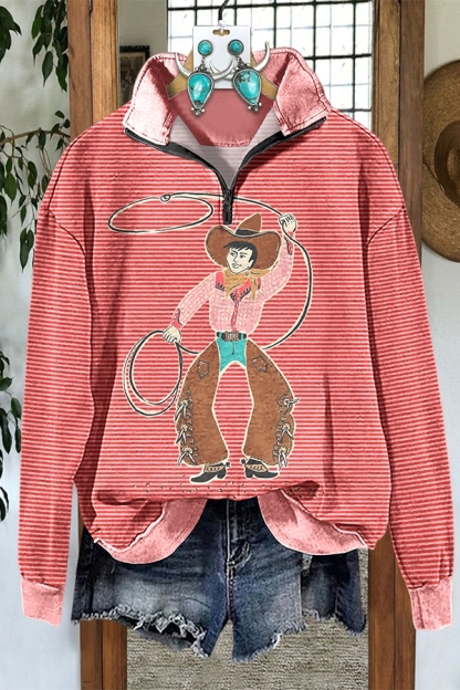 Striped Cowboy Zip-Up Sweatshirt