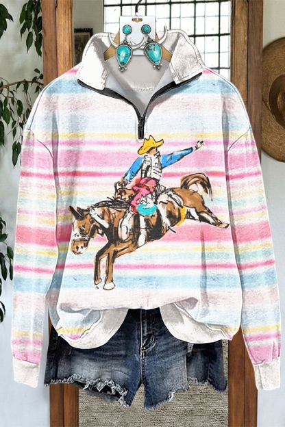 Gradient Striped Cowboy Zip-Up Sweatshirt