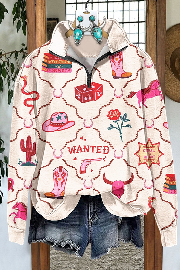 Valentine's Day Cowgirl Zip-Up Sweatshirt