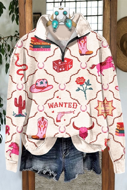 Valentine's Day Cowgirl Zip-Up Sweatshirt