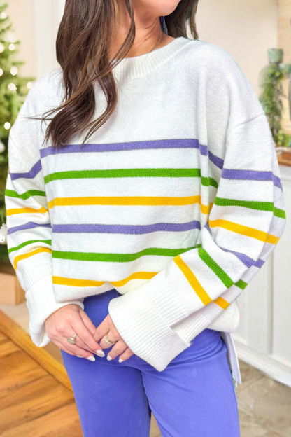 Mardi Gras Striped Sweater