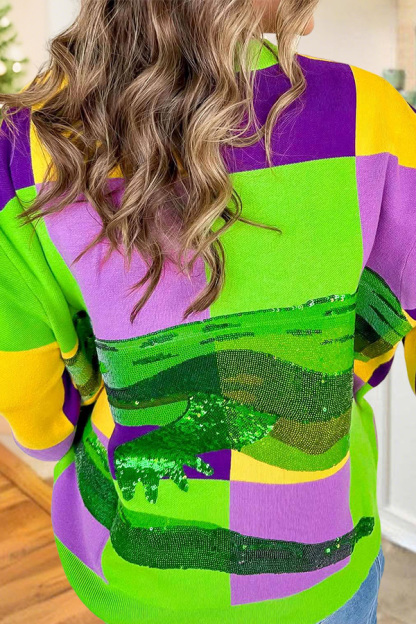 Mardi Gras Checkered Crocodile Sweater