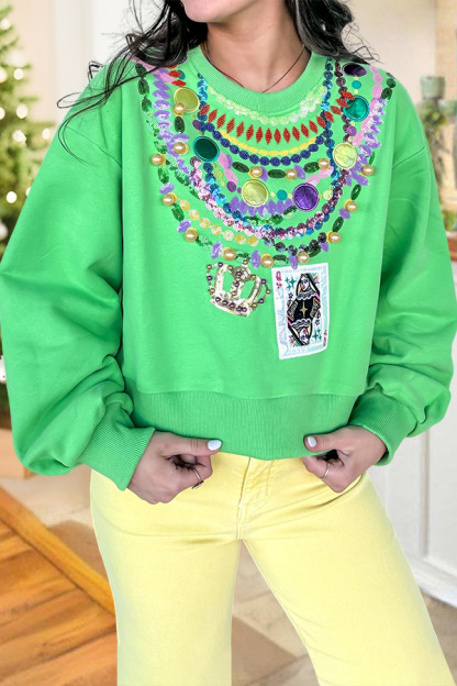 Queen Card Beaded Mardi Gras Sweatshirt