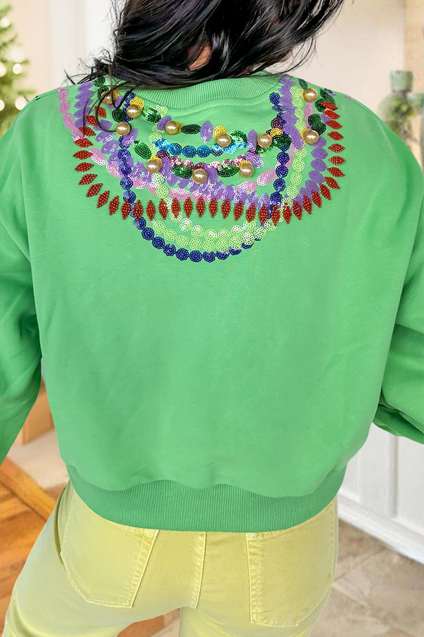 Queen Card Beaded Mardi Gras Sweatshirt