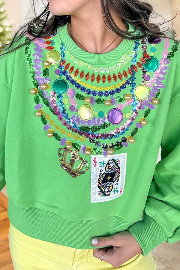 Queen Card Beaded Mardi Gras Sweatshirt