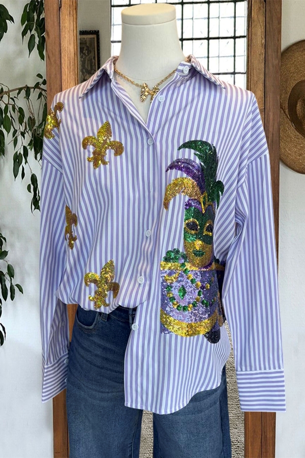 Mardi Gras Iris Striped Shirt