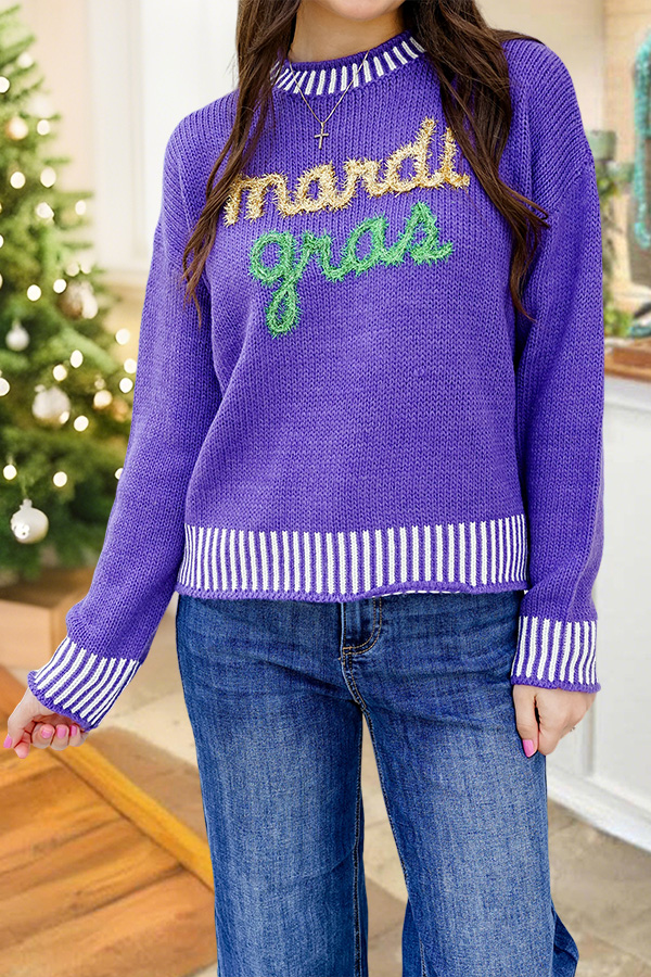 Mardi Gras Striped Sweater