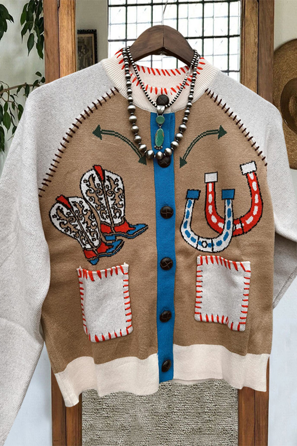 Western Cowgirl Boots And Horseshoe Cardigan