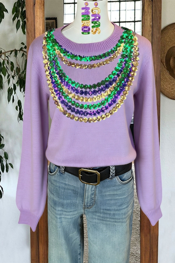 Mardi Gras Sparkling Necklace Sweater