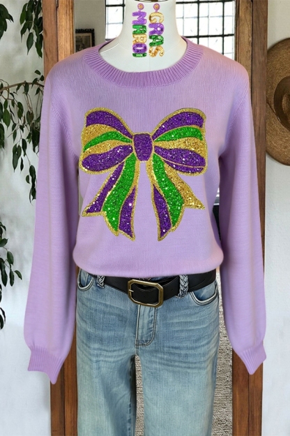 Mardi Gras Sparkling Bow Sweater