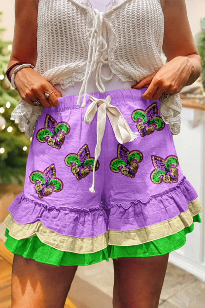 Mardi Gras Iris Ruffle Shorts