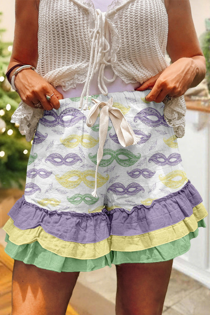 Mardi Gras Mask Ruffled Shorts