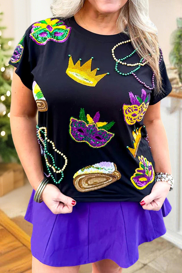 Mardi Gras Mask Beaded T-Shirt