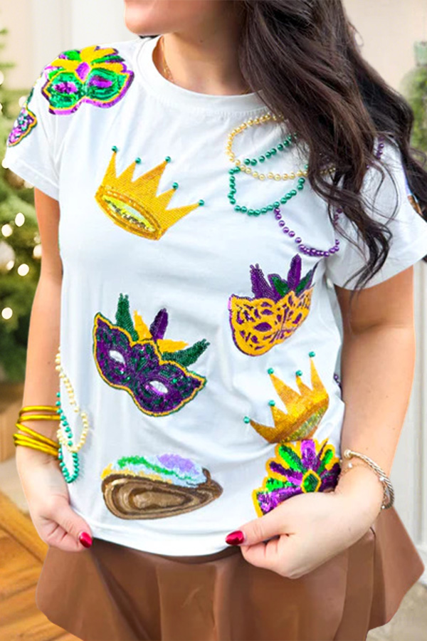 Mardi Gras Mask Beaded T-Shirt